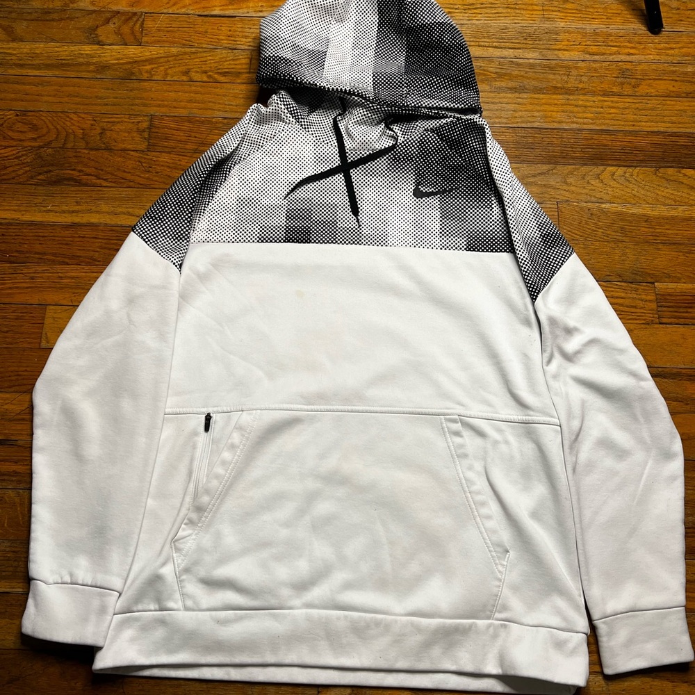 Nike White & Black Pullover Hoodie with Patterned Yoke